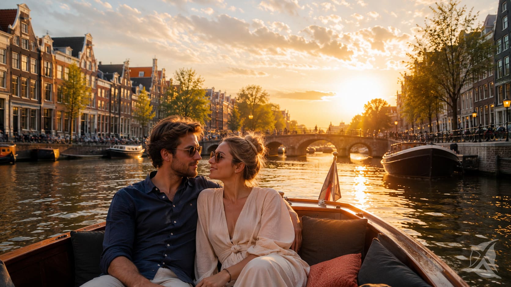 Paseo en barco romántico al atardecer