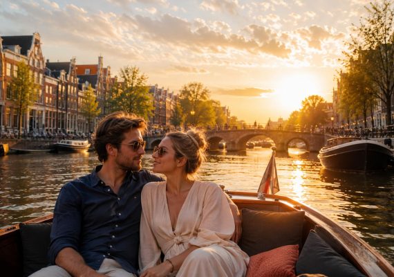 Paseo en barco romántico al atardecer