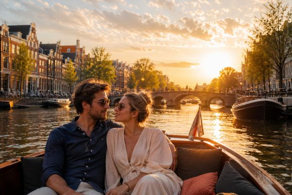 Paseo en barco romántico al atardecer